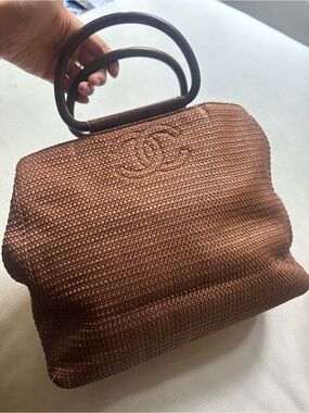 CHANEL Brown Woven Top-Handle Tote